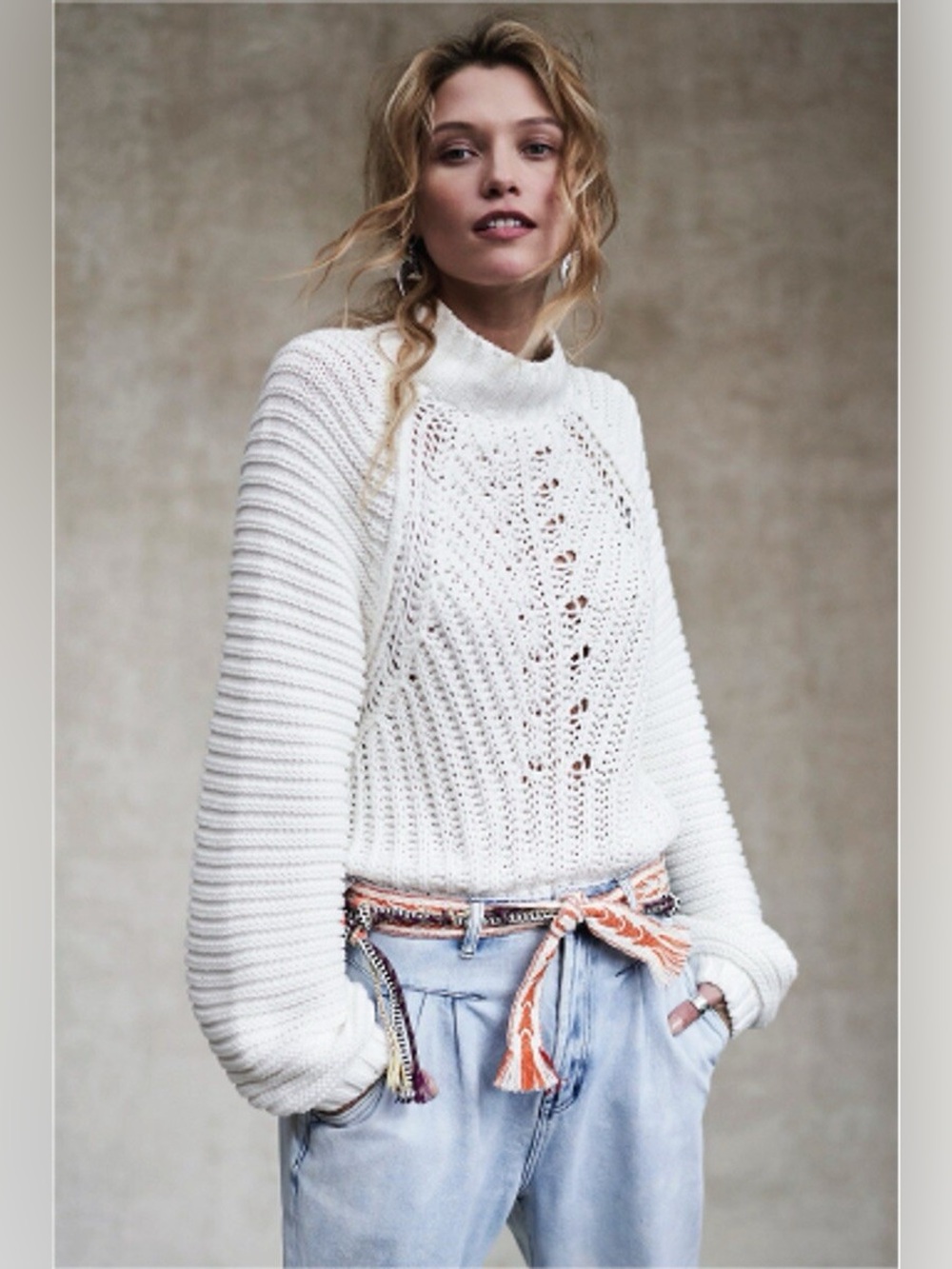 NWT FREE PEOPLE Sweetheart Sweater | Ivory MSRP $78 Size XS Oversized